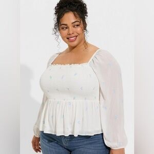 Torrid Embroidered Smocked Crop Blouse in Ditsy Floral